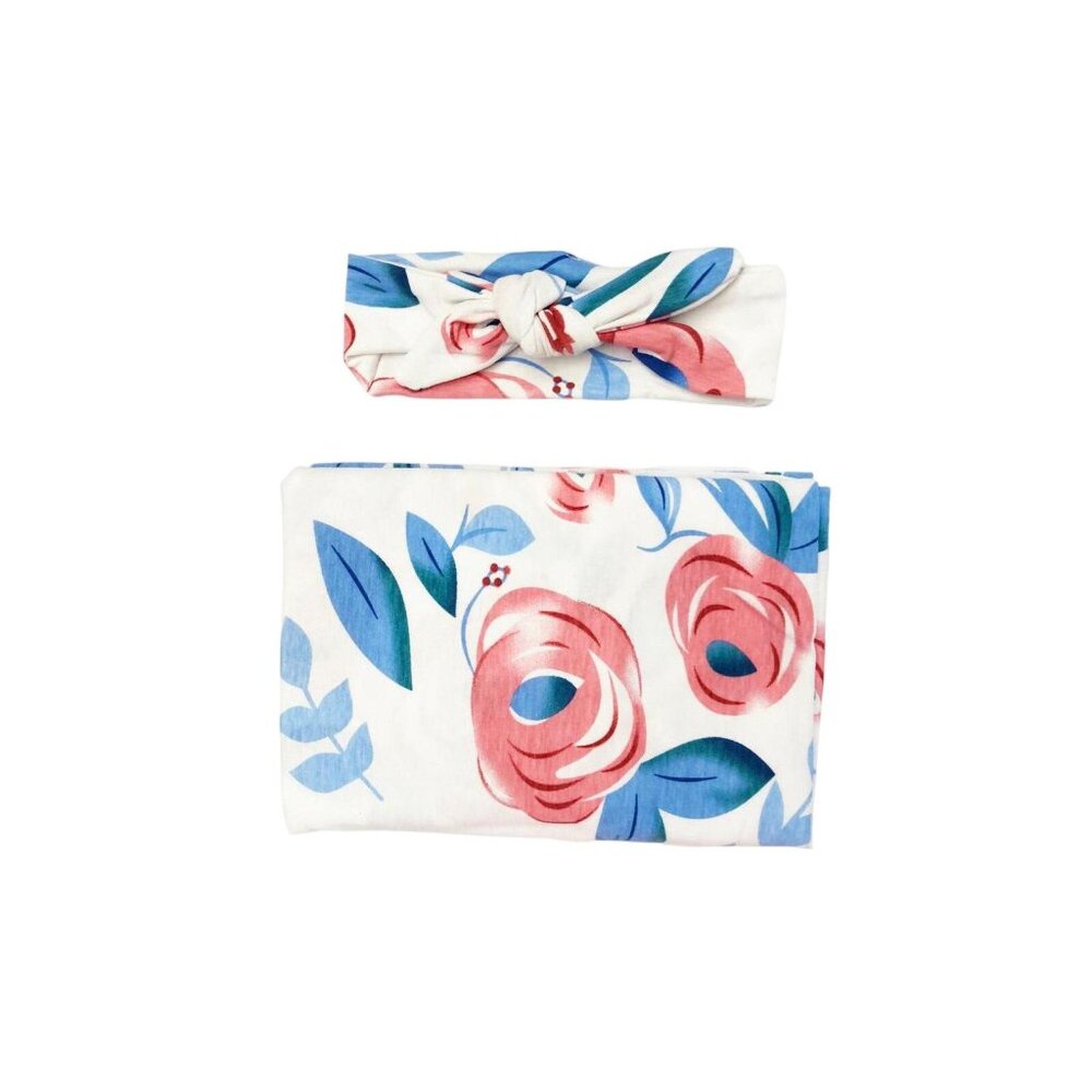 NWT Headbands of Hope Baby Swaddle + Headband Set Peony White Multi One Size